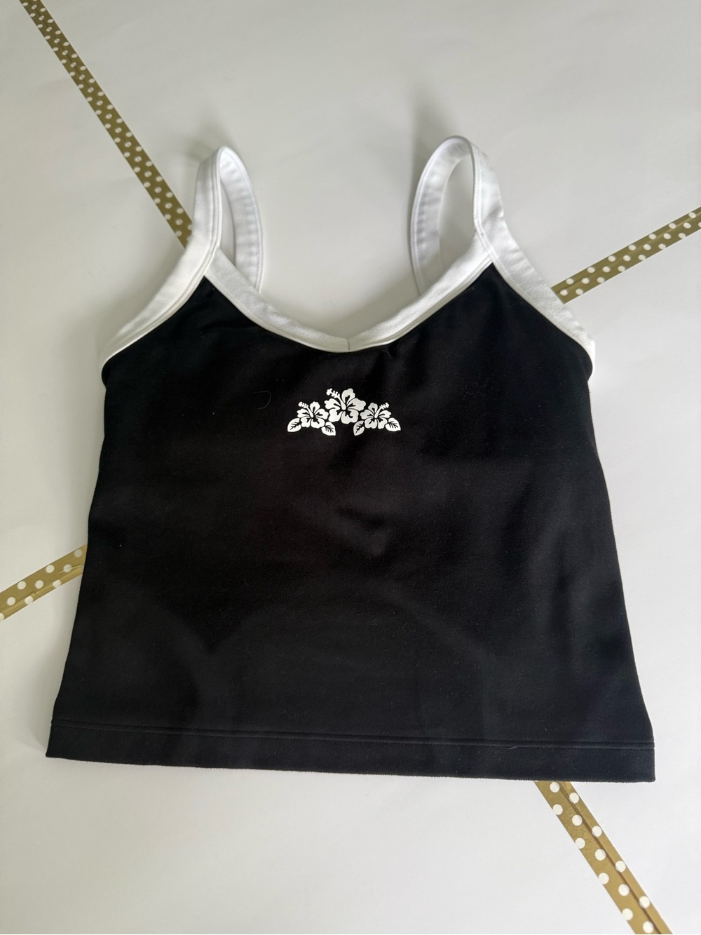 Gilly Hicks Black Camisole with White Trim & Floral Detail